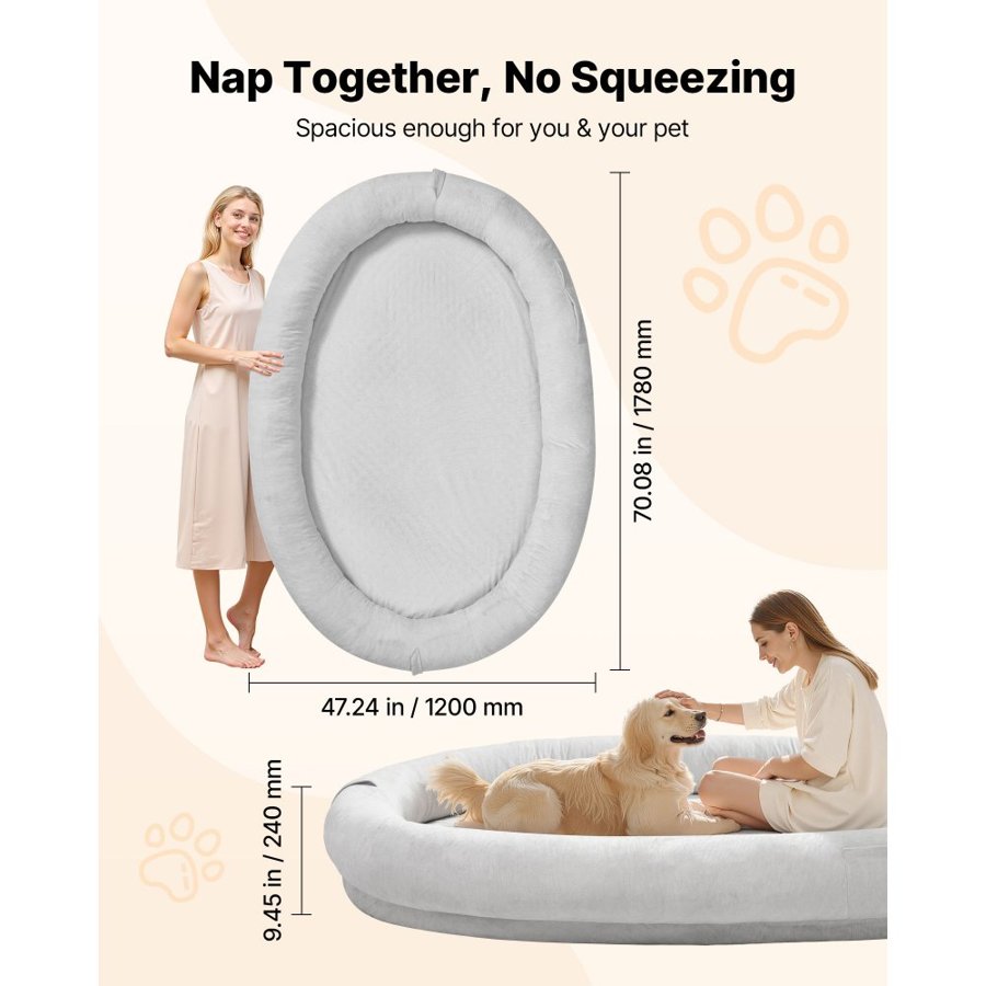 VEVOR Oversize Human Dog Bed – 70x47x9", 19.18 lbs, Gray