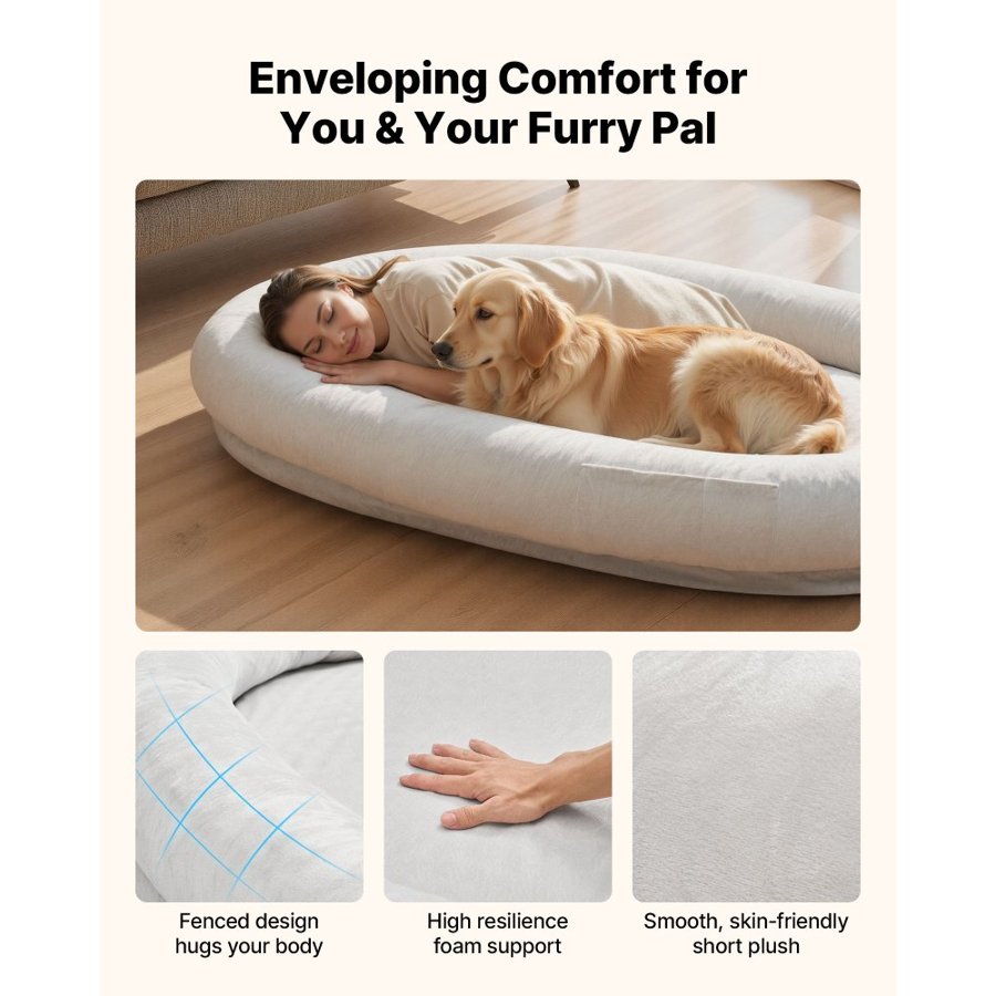 VEVOR Oversize Human Dog Bed – 70x47x9", 19.18 lbs, Gray