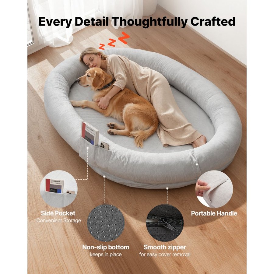 VEVOR Oversize Human Dog Bed – 70x47x9", 19.18 lbs, Gray
