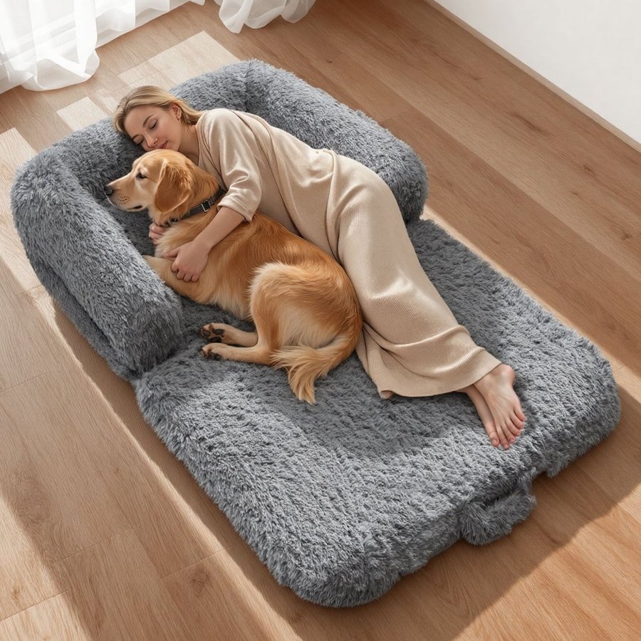 VEVOR Human Dog Bed, 1810 x 1110 x 240 mm Orthopedic Memory Foam Human Sized Dog Bed, Humans Pet Beds with Side Pocket, Handle & Zipper, Removable Machine-Washable Dogs Beds for Humans, Dark Gray
