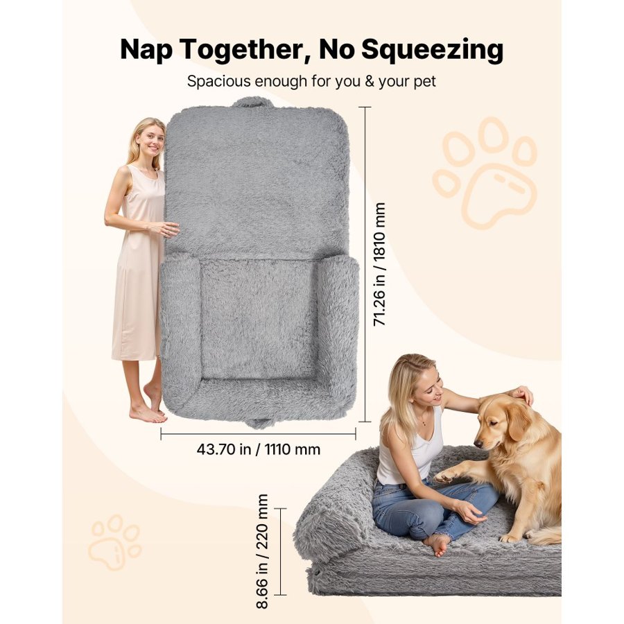 VEVOR Human Dog Bed, 1810 x 1110 x 240 mm Orthopedic Memory Foam Human Sized Dog Bed, Humans Pet Beds with Side Pocket, Handle & Zipper, Removable Machine-Washable Dogs Beds for Humans, Dark Gray