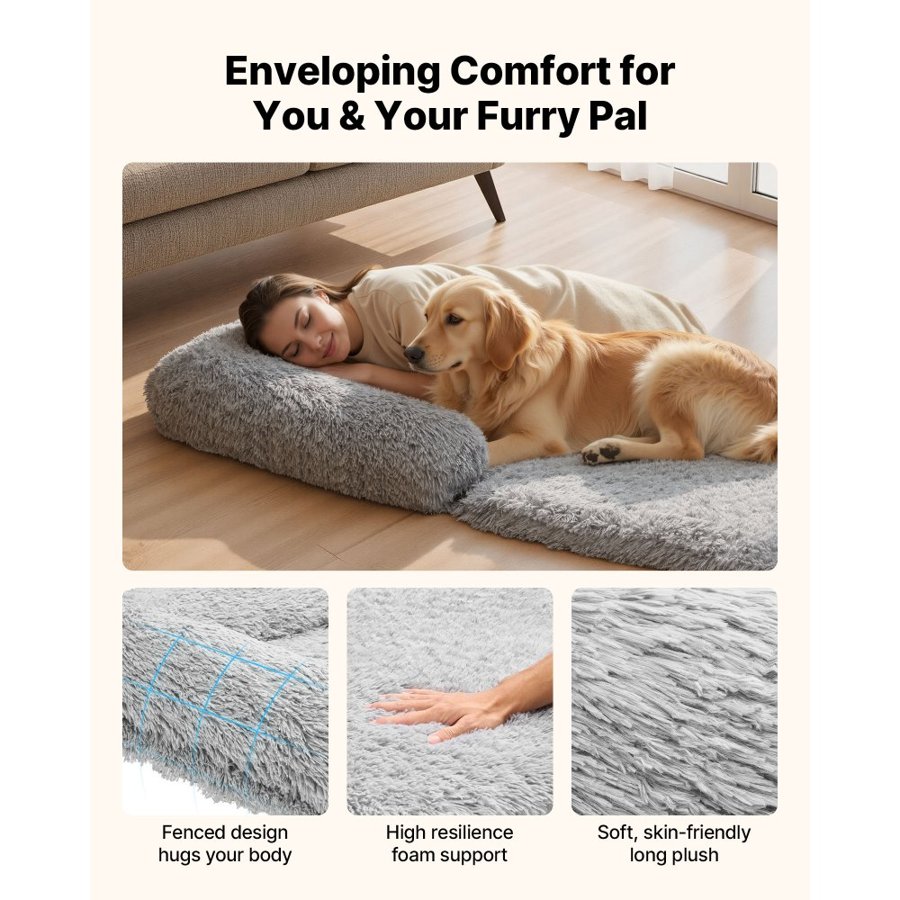 VEVOR Human Dog Bed, 1810 x 1110 x 240 mm Orthopedic Memory Foam Human Sized Dog Bed, Humans Pet Beds with Side Pocket, Handle & Zipper, Removable Machine-Washable Dogs Beds for Humans, Dark Gray