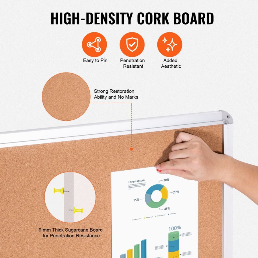 VEVOR Cork Bulletin Board – Reusable Cork & Solid Wood Frame