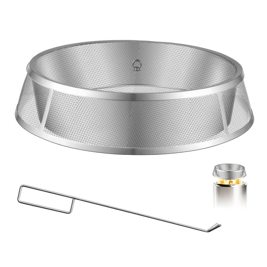 VEVOR Fire Pit Spark Screen, 66 cm Mesh Cover Lid, SUS304 Stainless Steel, for Outdoor, Patio, Backyard, Camping, Party, with Handles and Poker, High Temperature Tolerant, Help Block Sparks, Silver