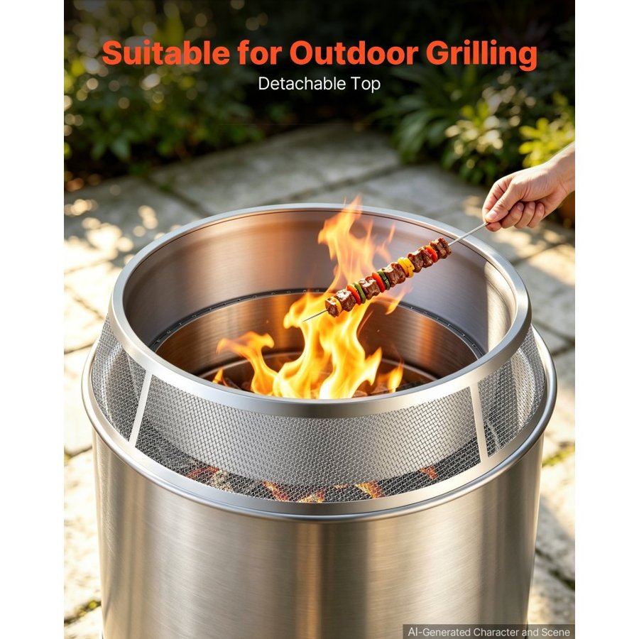 VEVOR Fire Pit Spark Screen, 66 cm Mesh Cover Lid, SUS304 Stainless Steel, for Outdoor, Patio, Backyard, Camping, Party, with Handles and Poker, High Temperature Tolerant, Help Block Sparks, Silver