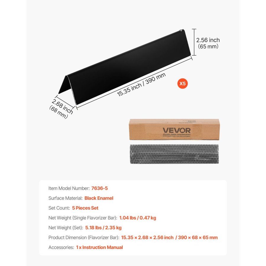 VEVOR Replacement Weber Flavorizer Bars – 15-inch, 5 Pack