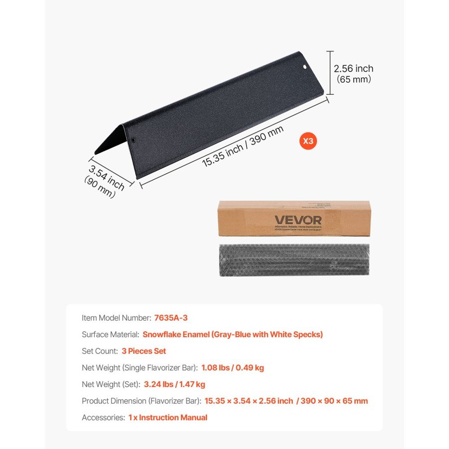 VEVOR Flavorizer Bars for Weber Grill – 15", 3 Pack, 3.24lbs