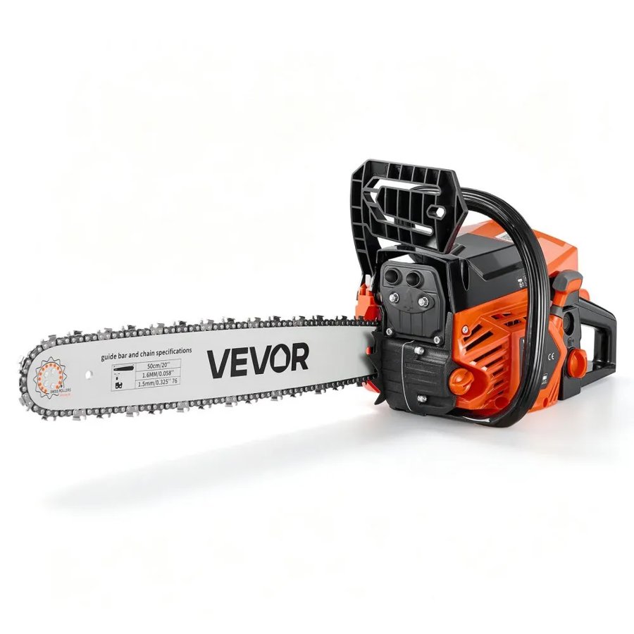 VEVOR Gas Powered Chainsaw 508 mm 62CC 2.7kW 2 Stroke Engine Gas Chainsaw, for Wood Cutting, Tree Trimming & Land Clearing, Throttle-Synced Choke, Power Chain Saw with Non-Slip Handle & Dual Tanks