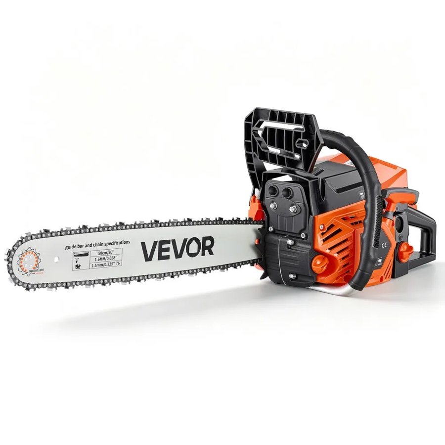VEVOR Gas Powered Chainsaw 508 mm 58CC 2.2kW 2 Stroke Engine Gas Chainsaw, for Wood Cutting, Tree Trimming & Land Clearing, Throttle-Synced Choke, Power Chain Saw with Non-Slip Handle & Dual Tanks