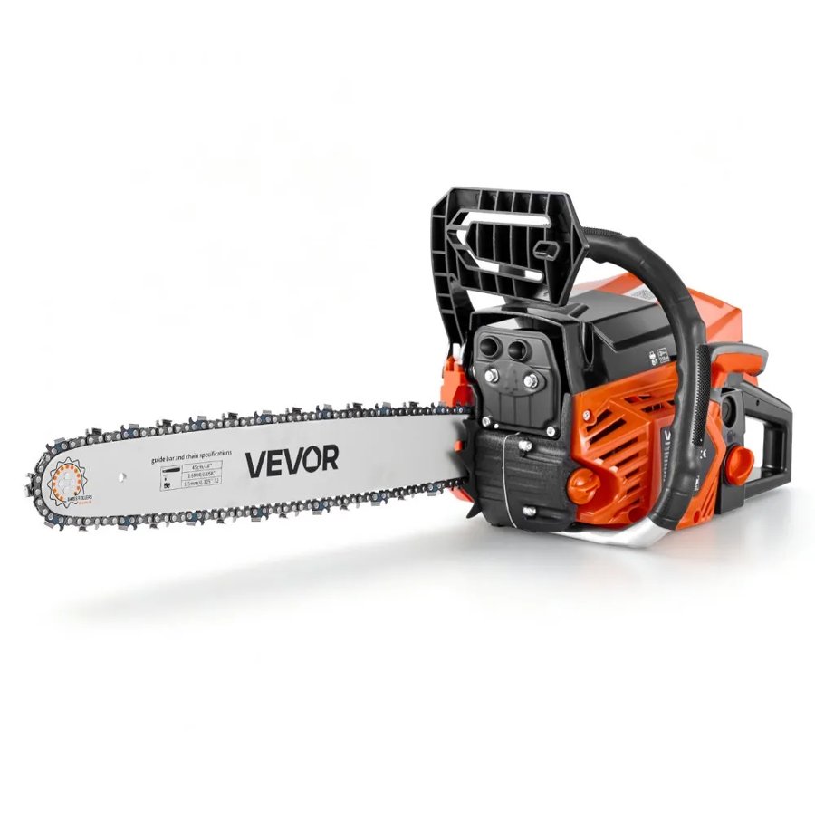 VEVOR Gas Powered Chainsaw 457.2 mm 52CC 2kW 2 Stroke Engine Gas Chainsaw, for Wood Cutting, Tree Trimming & Land Clearing, Throttle-Synced Choke, Power Chain Saw with Non-Slip Handle & Dual Tanks