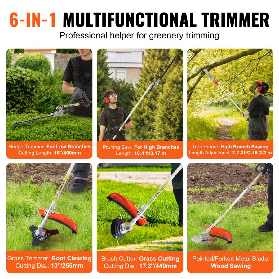 VEVOR Multi Tool Weed Eater – 52CC, 6-in-1, 1.15L Fuel Tank