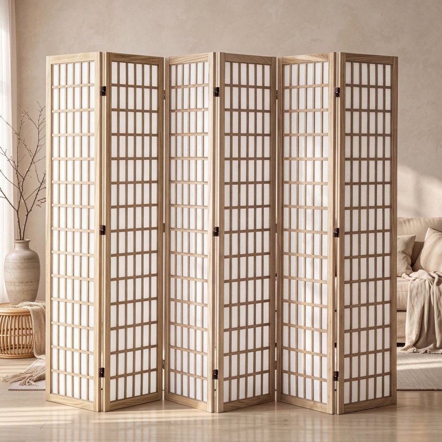 VEVOR Japanese Room Divider Screen - 6 Wood Folding, 360°