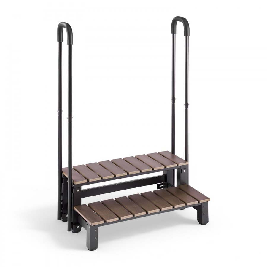 VEVOR Hot Tub Steps with Handrail 2-Step Spa Outdoor Stairs 250 kg Capacity, 820 mm Wide Step, Steel & Sturdy HIPS, Easy Assembly, Non-Slip Step Ladder for Above-Ground/Inflatable Pool, RV,Patio,Deck