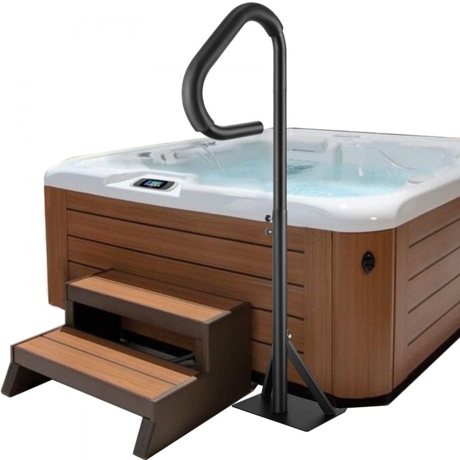 VEVOR Hot Tub Handrail, 360 Rotatable Spa Side Handrail with 88.9-144.8 cm Adjustable Height, Rust-proof Aluminum Spa Step Hot Tub Hand Rail with Slide-Under Mount Base for Indoor & Outdoor, 272.2 kg Capacity