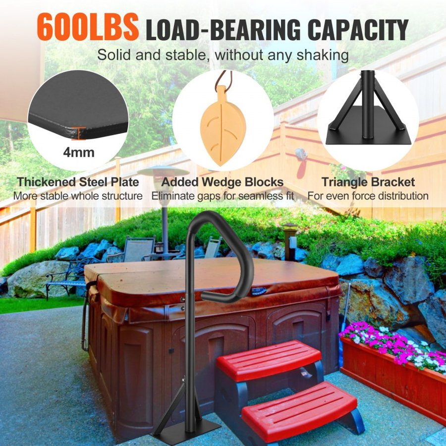VEVOR Hot Tub Handrail, 360 Rotatable Spa Side Handrail with 88.9-144.8 cm Adjustable Height, Rust-proof Aluminum Spa Step Hot Tub Hand Rail with Slide-Under Mount Base for Indoor & Outdoor, 272.2 kg Capacity