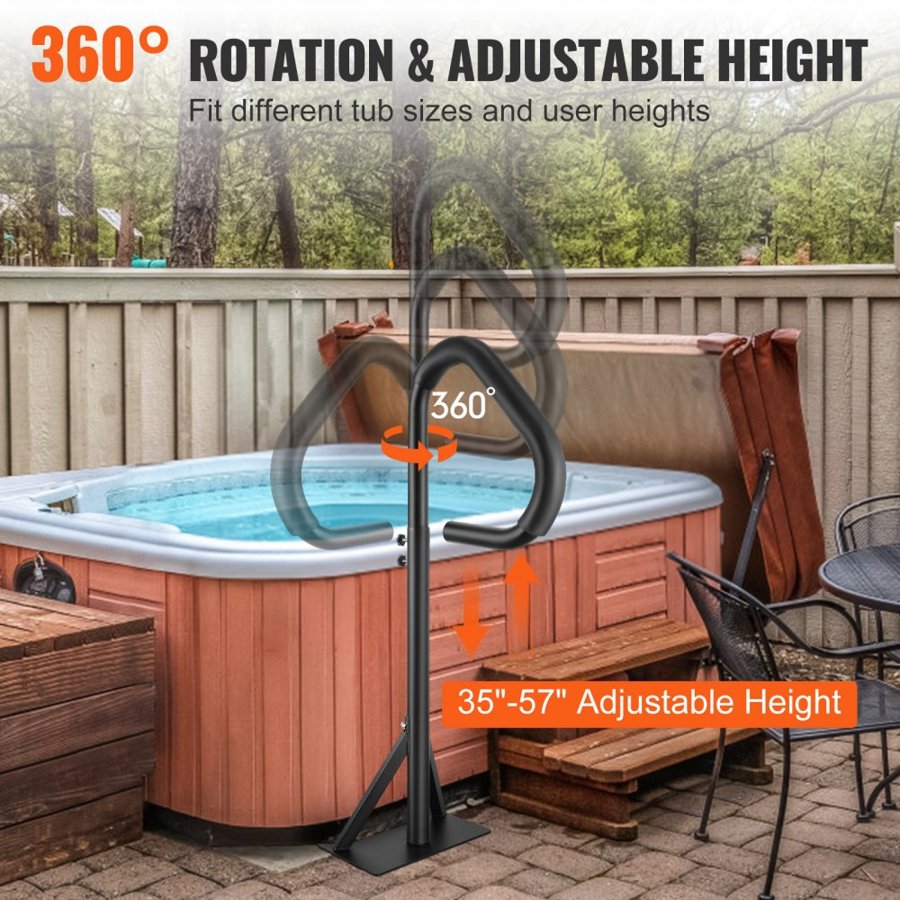 VEVOR Hot Tub Handrail, 360 Rotatable Spa Side Handrail with 88.9-144.8 cm Adjustable Height, Rust-proof Aluminum Spa Step Hot Tub Hand Rail with Slide-Under Mount Base for Indoor & Outdoor, 272.2 kg Capacity