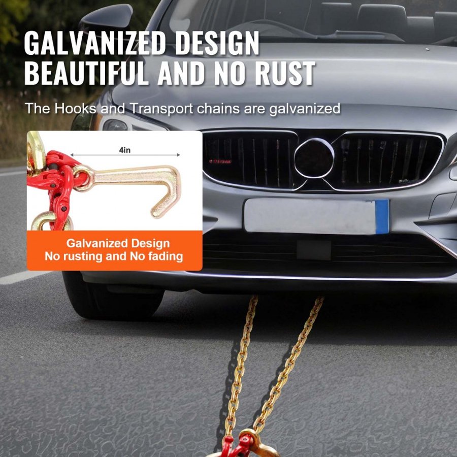 VEVOR G80 V Bridle Chain, 5/16" x 3' Towing Chain Bridle with R Hooks, T Hooks, J Hooks and Grab Hooks, Transport Tow Chain Bridle with 10800 lbs Safe Working Load for Flatbed Truck Wrecker Recovery