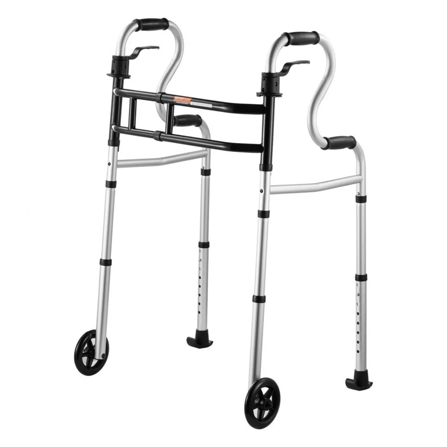 VEVOR Folding Walker on Wheels, 3-in-1 Stand-Assist Folding Walkers with Adjustable Height and Width, Lightweight Aluminum | Front Wheeled Mobility Aid for Elderly Handicapped Disabled, Up to 350LBS
