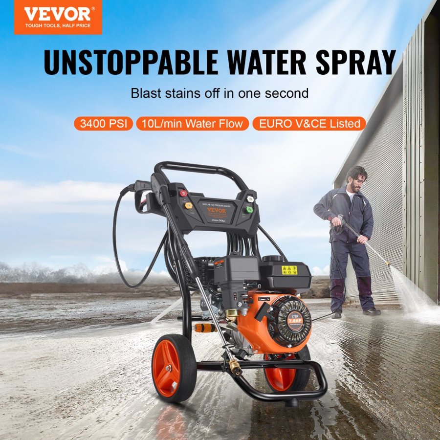 VEVOR 3400 PSI Gas Pressure Washer - 2.6 GPM Vertical