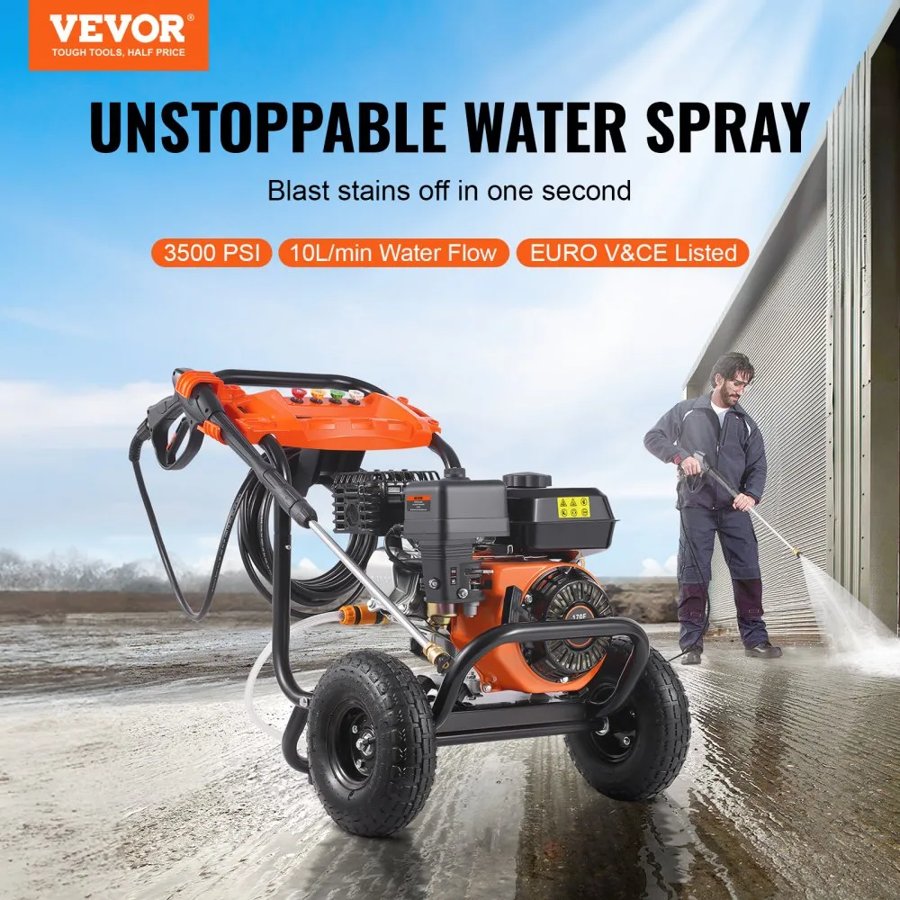 VEVOR 3500 PSI Gas Pressure Washer – 10L/min, 210cc 4 Stroke