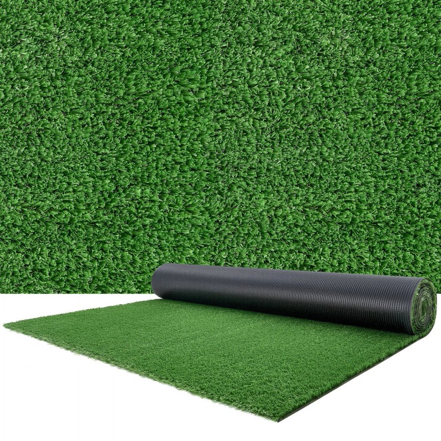 VEVOR Artificial Grass, 304.8 x 91.44 cm Fake Grass Turf Rug, 1.5 cm Pile Height Realistic Synthetic Lawn Carpet Roll Mat, Easy Clean Drainage Holes for Patio, Garden, Balcony, Outdoor Indoor Decor