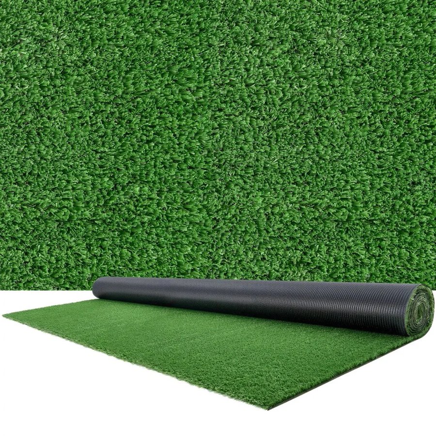 VEVOR Artificial Grass, 365.76 x 213.36 cm Fake Grass Turf Rug, 1.5 cm Pile Height Realistic Synthetic Lawn Carpet Roll Mat, Easy Clean Drainage Holes for Patio, Garden, Balcony, Outdoor Indoor Decor
