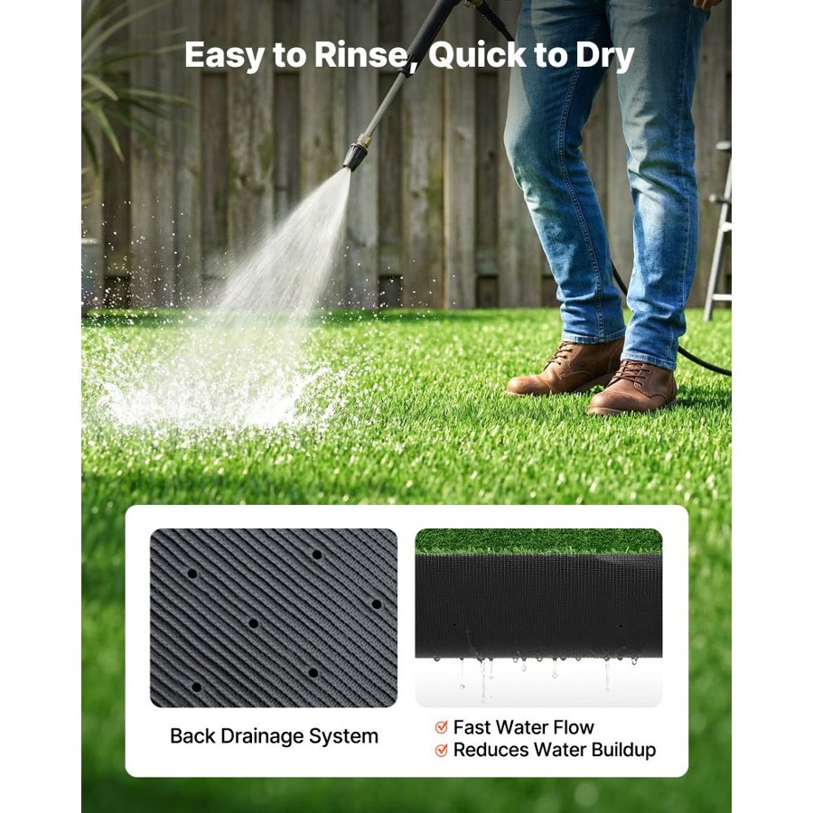 VEVOR Artificial Grass, 365.76 x 213.36 cm Fake Grass Turf Rug, 1.5 cm Pile Height Realistic Synthetic Lawn Carpet Roll Mat, Easy Clean Drainage Holes for Patio, Garden, Balcony, Outdoor Indoor Decor