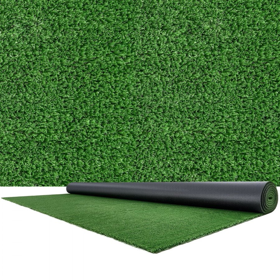 VEVOR Artificial Grass, 548.64 x 304.8 cm Fake Grass Turf Rug, 1.5 cm Pile Height Realistic Synthetic Lawn Carpet Roll Mat, Easy Clean Drainage Holes for Patio, Garden, Balcony, Outdoor Indoor Decor
