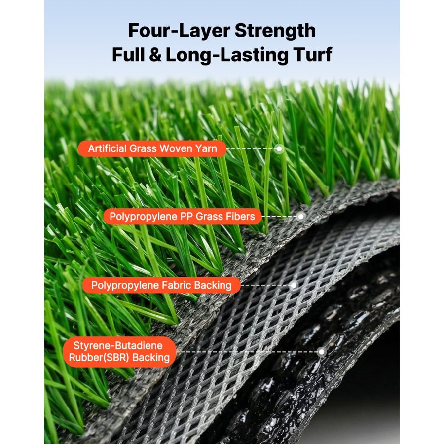 VEVOR Artificial Grass, 548.64 x 304.8 cm Fake Grass Turf Rug, 1.5 cm Pile Height Realistic Synthetic Lawn Carpet Roll Mat, Easy Clean Drainage Holes for Patio, Garden, Balcony, Outdoor Indoor Decor