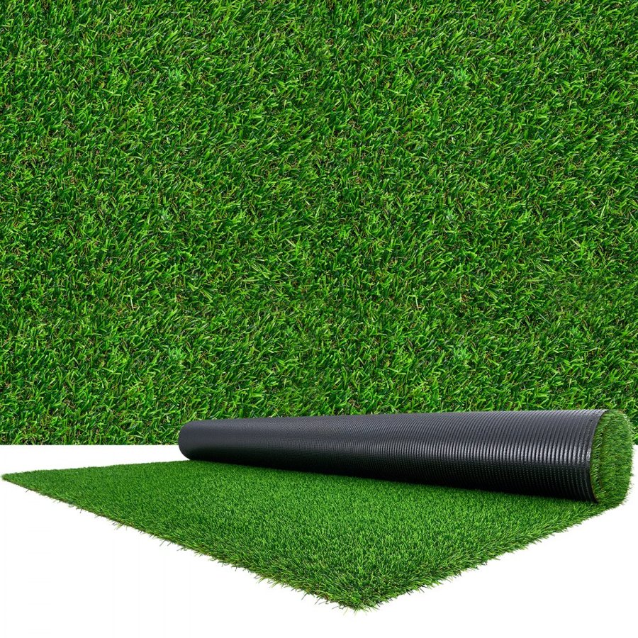 VEVOR Artificial Grass, 457.2 x 213.36 cm Fake Grass Turf Rug, 3.5 cm Pile Height Realistic Synthetic Lawn Carpet Roll Mat, Easy Clean Drainage Holes for Patio, Garden, Balcony, Outdoor Indoor Decor