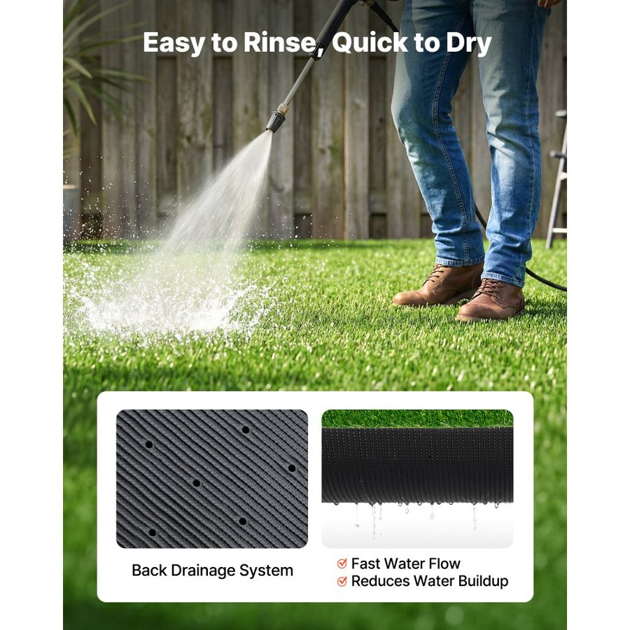 VEVOR Artificial Grass, 457.2 x 213.36 cm Fake Grass Turf Rug, 3.5 cm Pile Height Realistic Synthetic Lawn Carpet Roll Mat, Easy Clean Drainage Holes for Patio, Garden, Balcony, Outdoor Indoor Decor