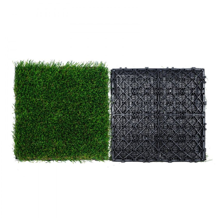 VEVOR Artifical Grass Tiles Interlocking Turf Deck Set, 18 Pack 305x305mm, Synthetic Fake Grass Self-draining Mat Flooring Decor Pad, Perfect For Multi-Purpose Indoor Outdoor Entryway Scraper Dog Mats