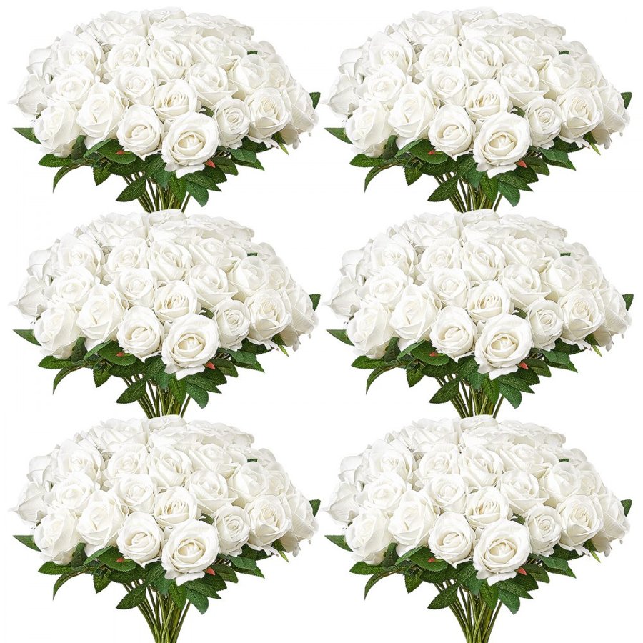 VEVOR White Artificial Roses Bulk – 120 Pcs, 20 Inch