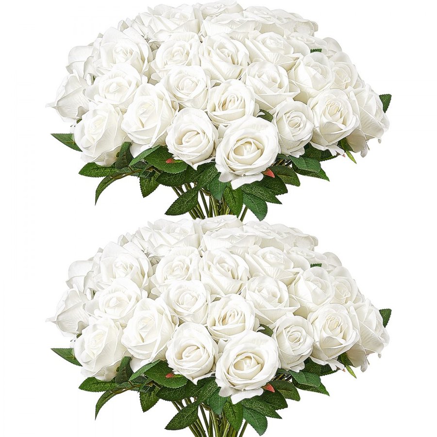 VEVOR Artificial White Roses Bulk – 60 Pcs, 20" Stems