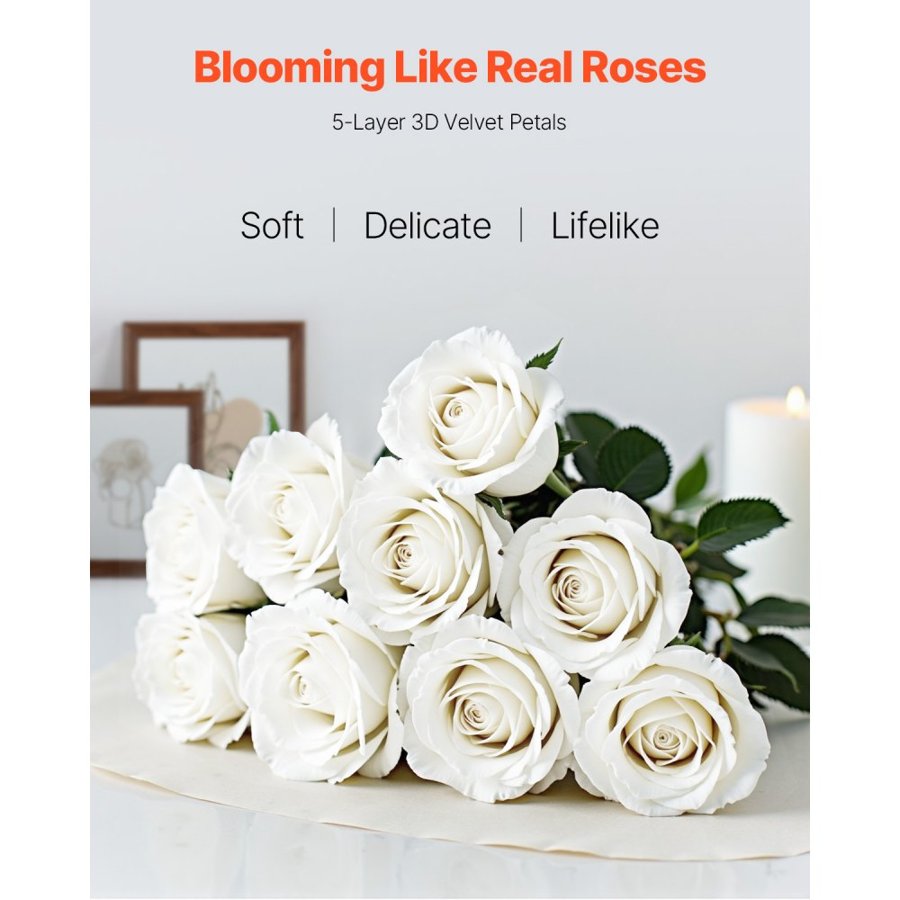 VEVOR Artificial White Roses Bulk – 60 Pcs, 20" Stems