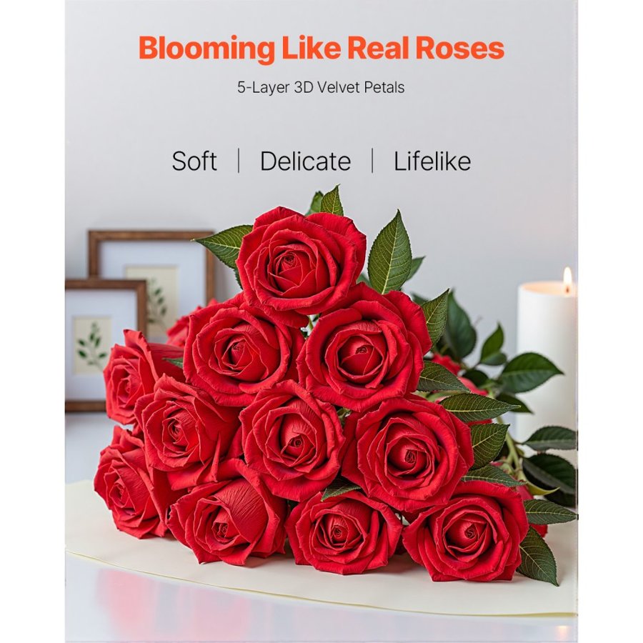 VEVOR Fake Roses Red - 500 PCS,20" Height, 5 Layer
