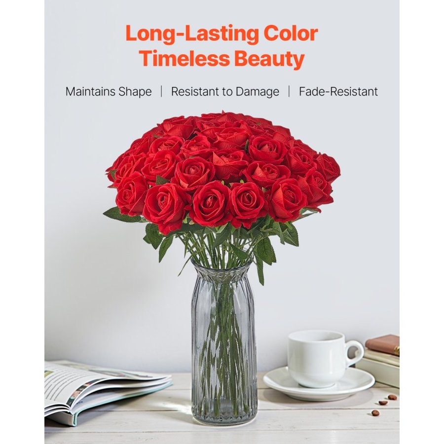 VEVOR Fake Roses Red - 500 PCS,20" Height, 5 Layer