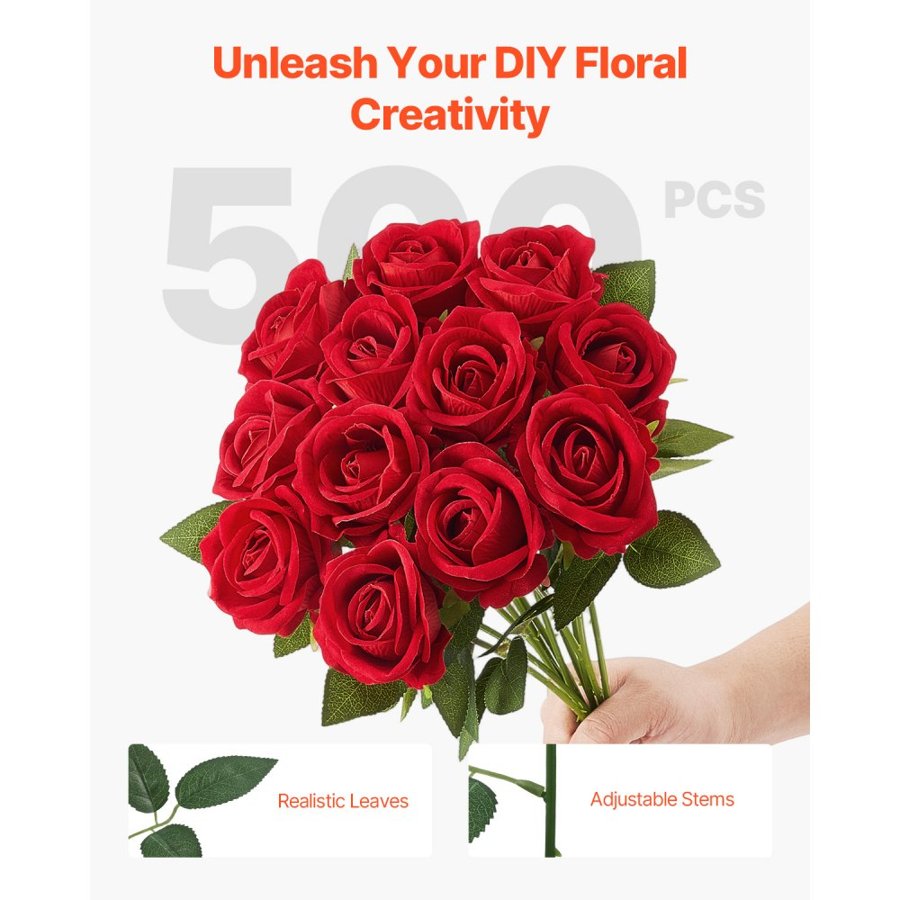 VEVOR Fake Roses Red - 500 PCS,20" Height, 5 Layer