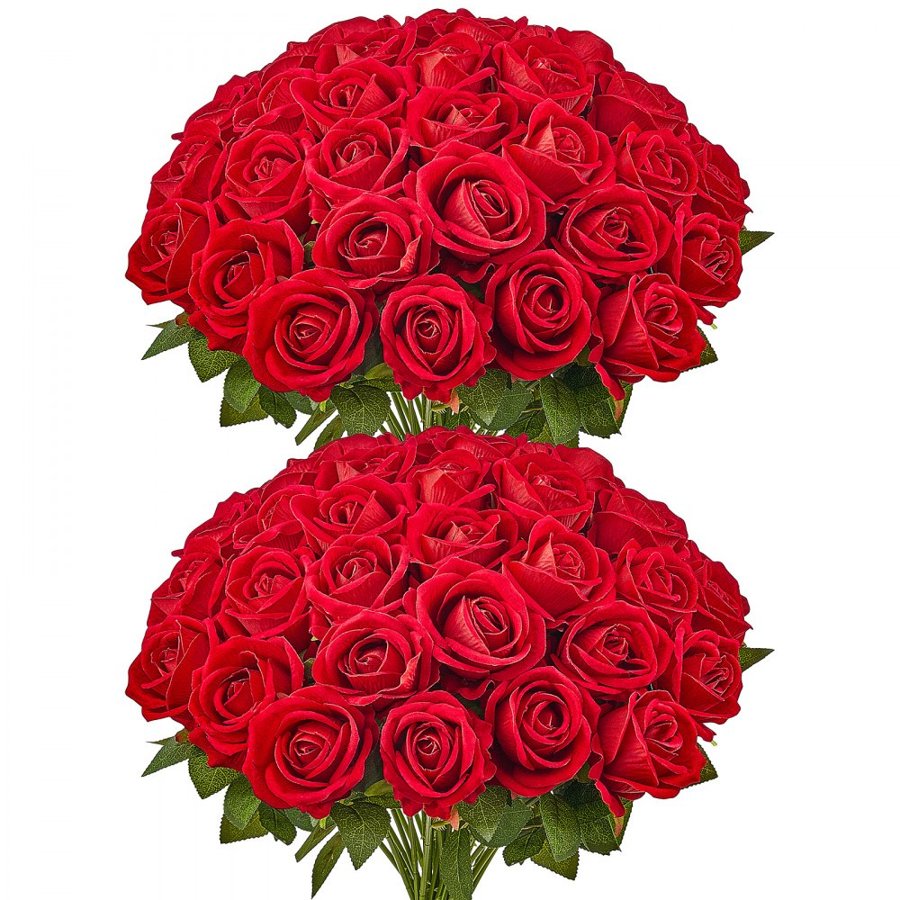 VEVOR Artificial Red Roses Bulk – 60 Pcs, 20 in Stems