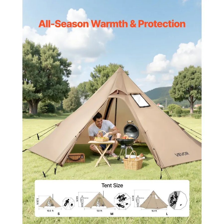 VEVOR Tipi Tent with Stove Jack – 4 Season, 3.2m Diameter