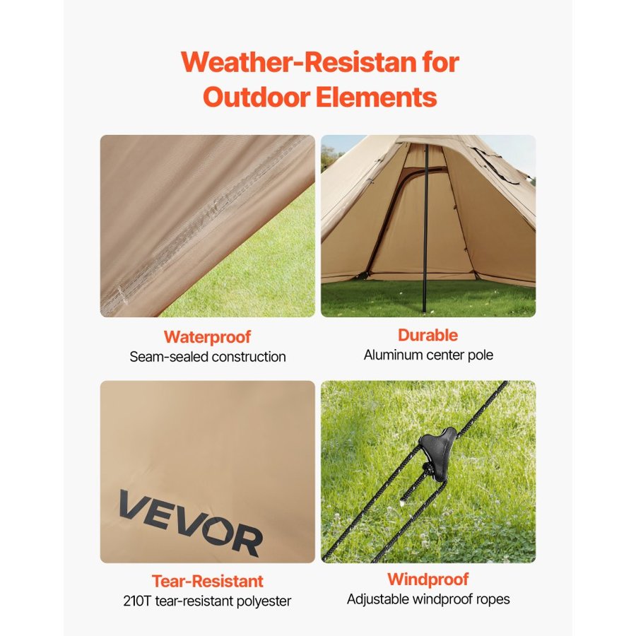 VEVOR Tipi Tent with Stove Jack – 4 Season, 3.2m Diameter