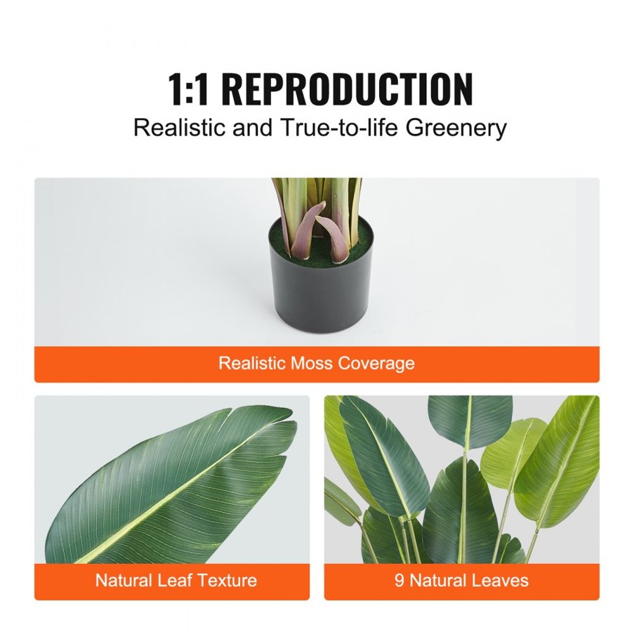 VEVOR Artificial Birds Of Paradise Tree, 1.5mTall Faux Plant, PE Material & Anti-Tip Tilt Protection Low-Maintenance Plant, Lifelike Green Fake Tree for Home Office Warehouse Decor Indoor Outdoor