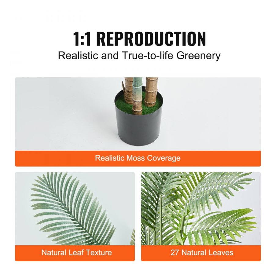 VEVOR Artificial Gold Cane Palm Tree, 2m Tall Faux Plant, PE Material & Anti-Tip Tilt Protection Low-Maintenance Plant, Lifelike Green Fake Tree for Home Office Warehouse Decor Indoor Outdoor