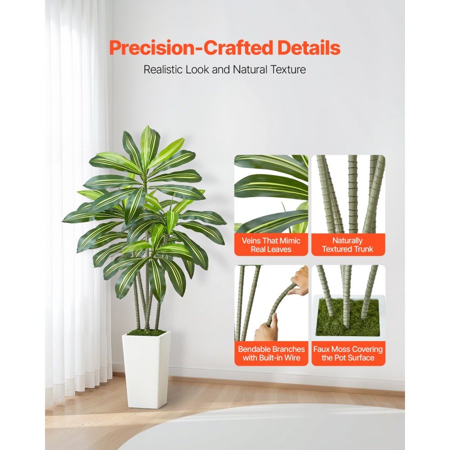 VEVOR Artificial Dracaena Plant – 5 Ft, PE 8°, Stable Base