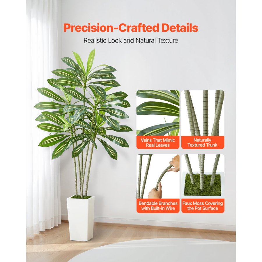VEVOR Dracaena Artificial Plant – 6 ft, 63 Trunks, 5 Stems