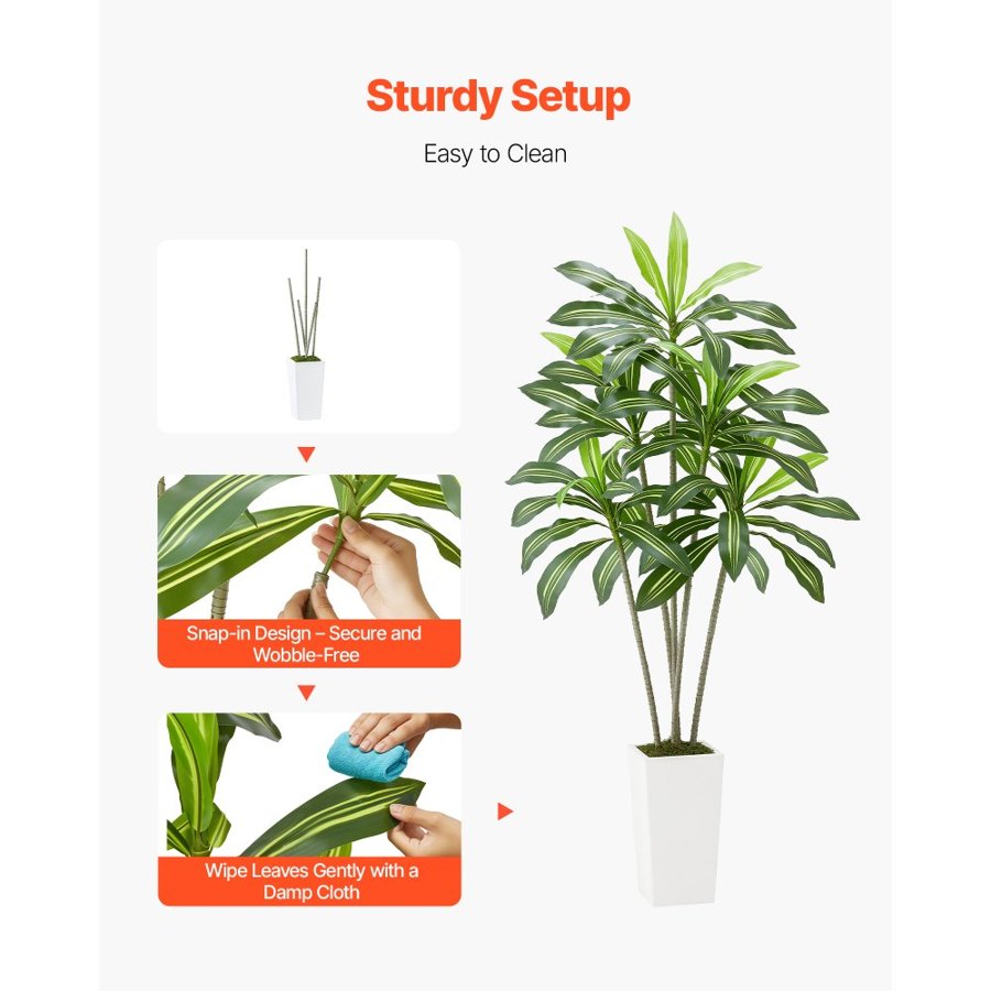 VEVOR Dracaena Artificial Plant – 6 ft, 63 Trunks, 5 Stems