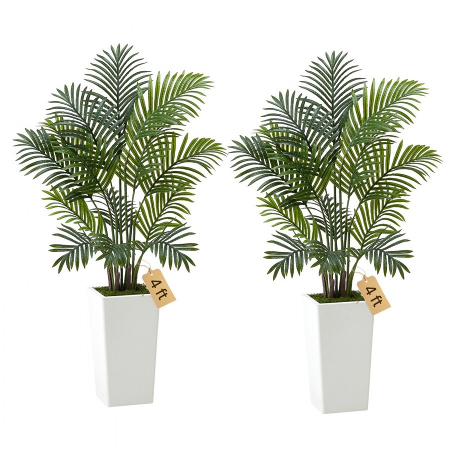 VEVOR Fake Areca Palm Plant – 4 ft, 2-Pack, 12 Trunks