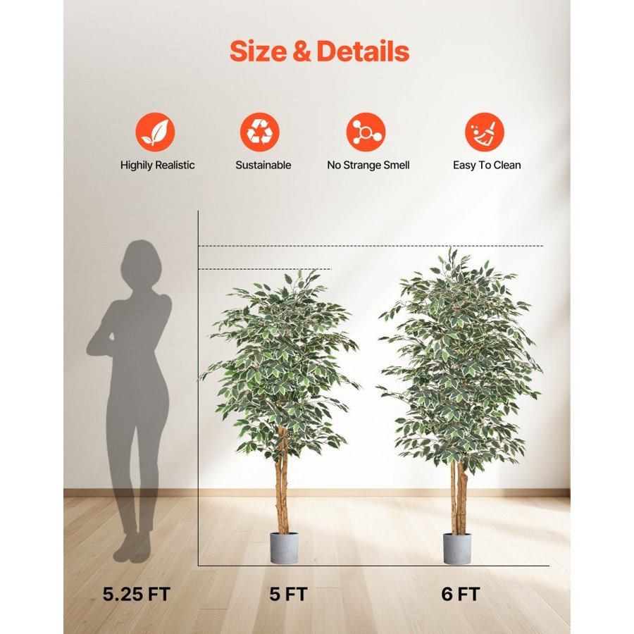 VEVOR Artificial Potted Ficus Tree – 5 Ft, 900+ Leaves