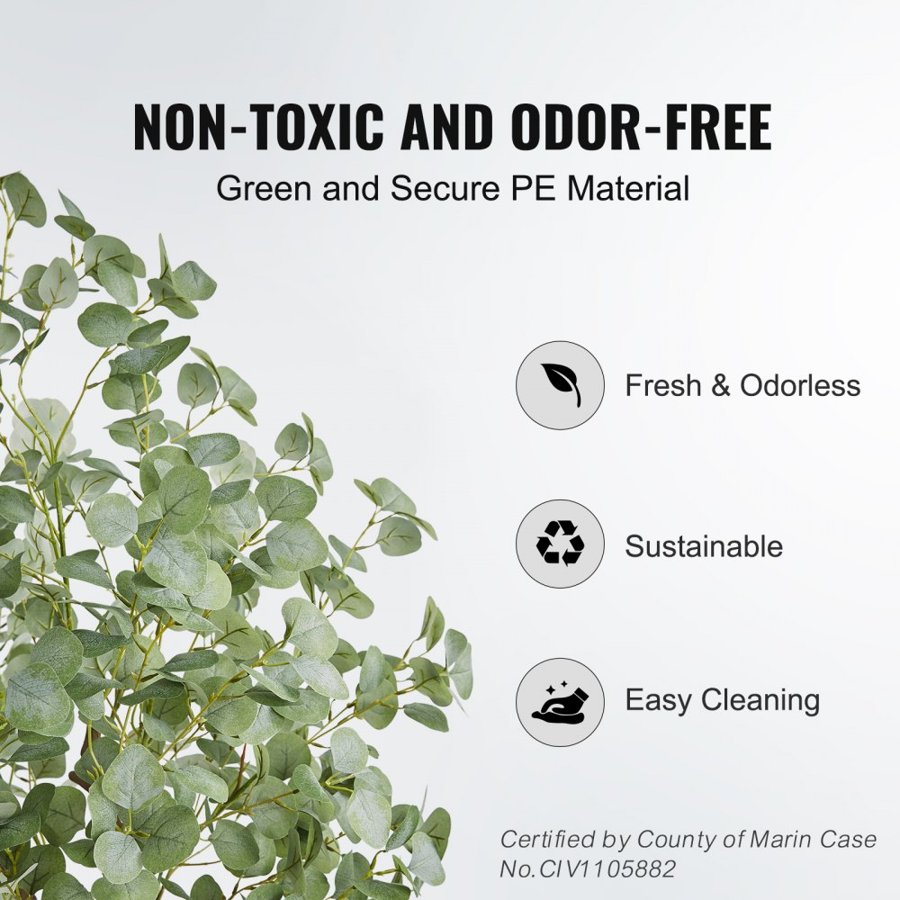 VEVOR Artificial Eucalyptus Tree, 1.8 m Tall Faux Plant, Secure PE Material & Anti-Tip Tilt Protection Low-Maintenance Plant, Lifelike Green Fake Potted Tree for Home Office Decor Indoor Outdoor