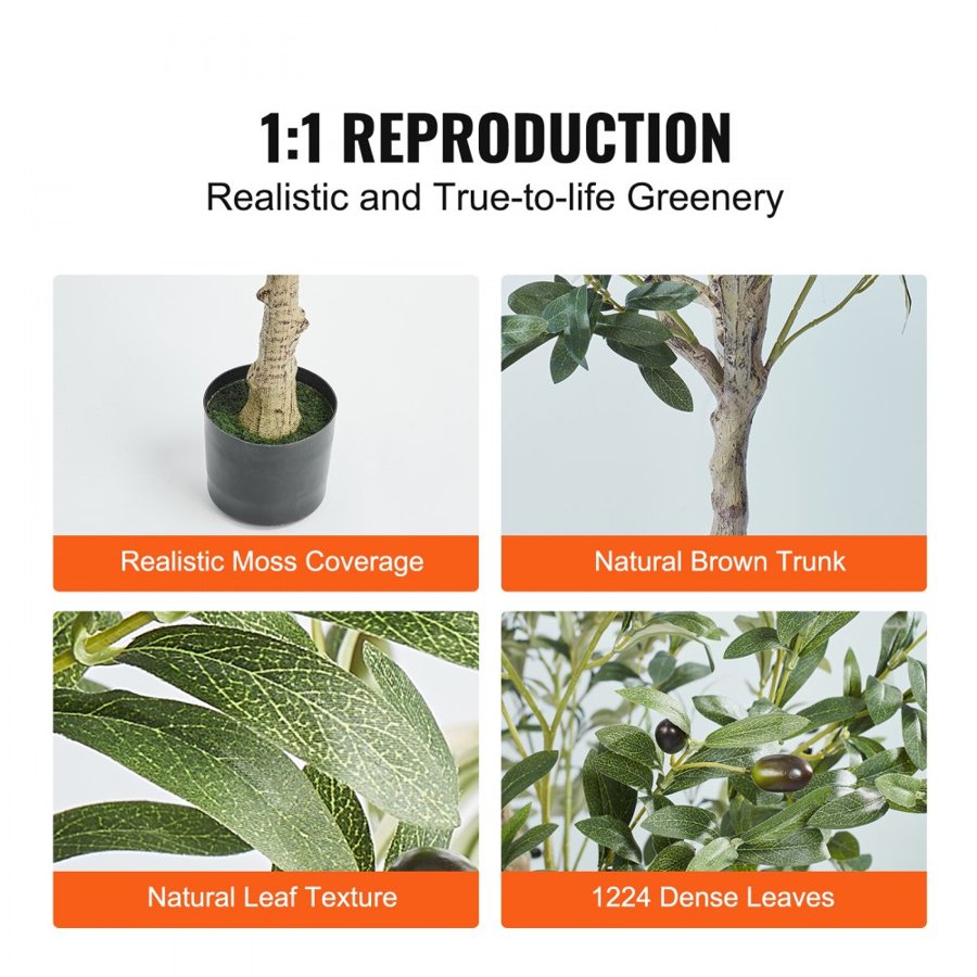 VEVOR Artificial Olive Tree, 1.8 m Tall Faux Plant, Secure PE Material & Anti-Tip Tilt Protection Low-Maintenance Plant, Lifelike Green Fake Potted Tree for Home Office Warehouse Decor Indoor Outdoor